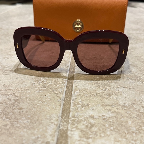 Tory Burch Burgundy Sunglasses with Orange Case - Picture 3 of 6